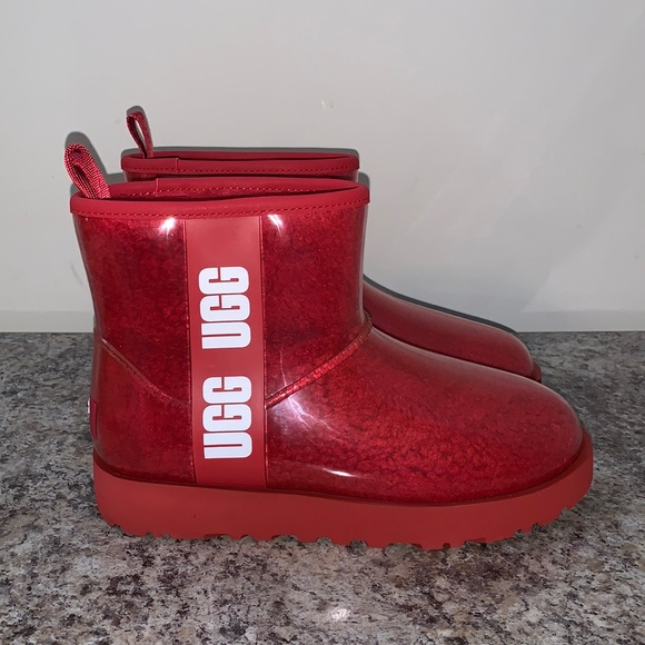 Ugg Red Mini Clear and Sherpa Filled Boots - Picture 6 of 17
